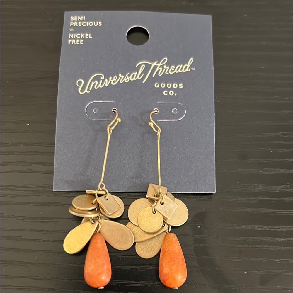 Universal Thread Gold and Orange Dangle Earrings